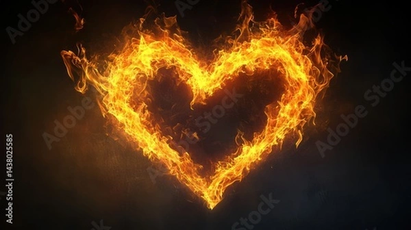 Fototapeta Fiery heart shape, dark background, passion concept, design element