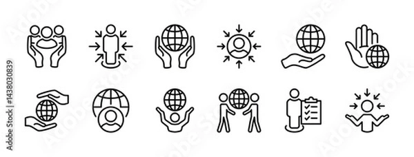 Fototapeta Responsibility thin line icon set. Containing organization, teamwork, checklist, together, occupation, job, leadership, management. Vector illustration