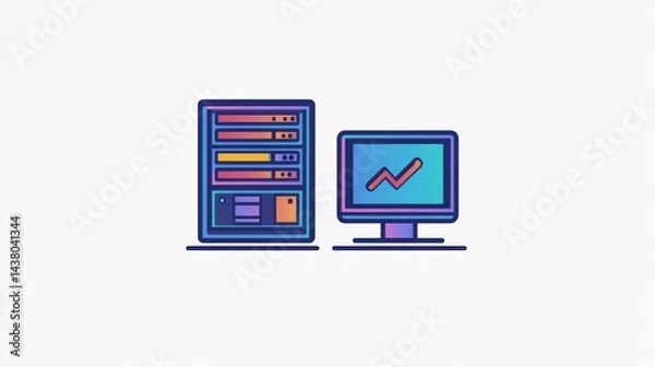 Obraz Server and monitor displaying upward trend graph.