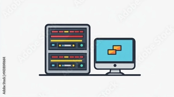 Fototapeta Server rack and desktop computer illustration.
