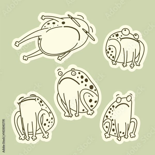 Obraz Funny stylized frogs, hand drawn. 5 stickers, isolated from the background, hand drawn.
