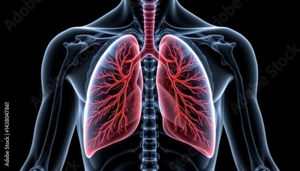 Obraz Detailed Human Lung Anatomy Illustration with Vascular Structures