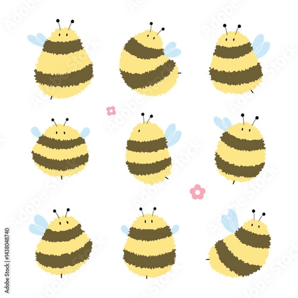 Fototapeta Bee 3 cute on a White background, vector illustration.