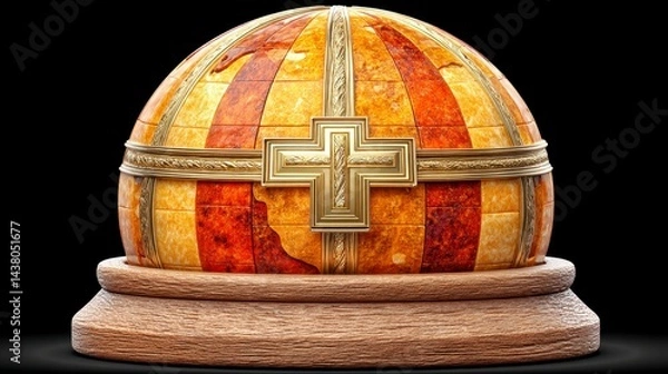 Obraz Spherical Object with Golden Cross and Stone Base