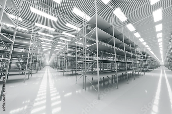 Obraz design element. 3D illustration. rendering. black and white empty warehouse