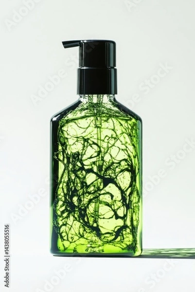 Fototapeta Green bottle with dark design, pump top