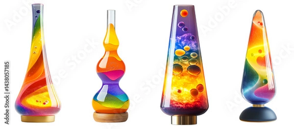 Obraz Colorful lava lamps in various shapes glowing bright on transparent background