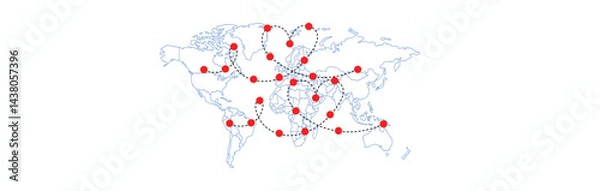 Fototapeta World map with airline routes. world map with icons of airplanes. Dotted line air path. Vector illustration