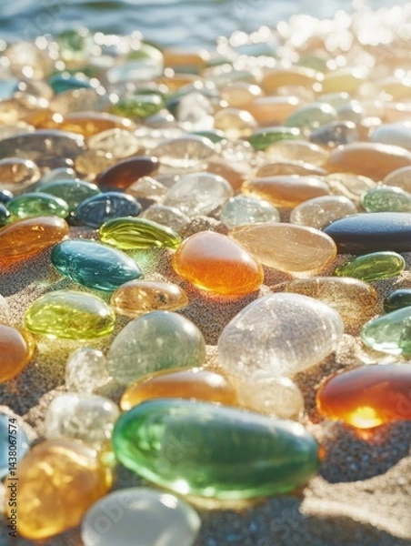 Obraz Vibrant beach glass stones in a natural setting.