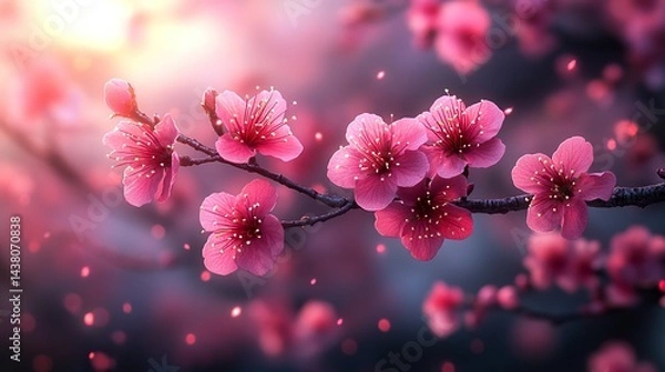 Fototapeta Soft focus image of sakura flowers on tree branches, perfect for spring and nature-themed backgrounds  