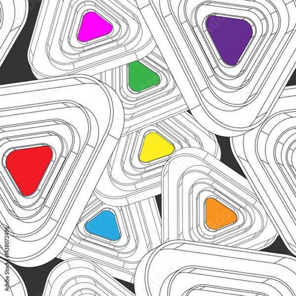 Fototapeta Seamless pattern with isometric figures chaotically placed on a dark gray background. Vector illustration