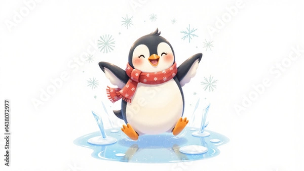 Obraz penguin with ice cream and candy
