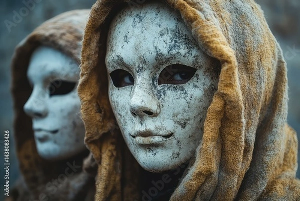Fototapeta Person wearing multiple masks showing facade versus true identity