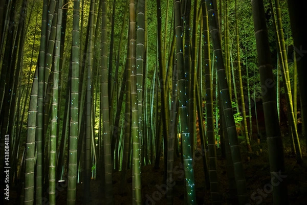 Fototapeta Bamboo grove light up at night in Kodaiji temple, Kyoto, Japan.