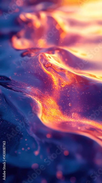 Obraz Vibrant colors ripple across the water surface as twilight approaches. The gentle waves reflect hues of orange and purple, creating a mesmerizing display at the shoreline