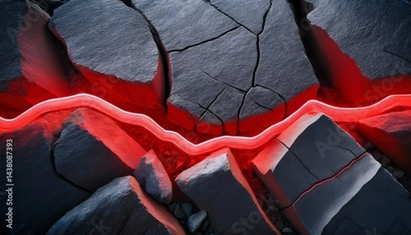Fototapeta a cracked stone surface features a bold red seismic line symbolizing life and vitality against a rugged backdrop