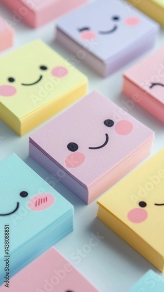 Fototapeta Colorful Sticky Notes with Cute Smiley Faces Displayed