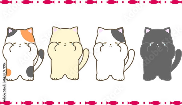 Obraz みけ・茶・ハチワレ・黒猫／泣く