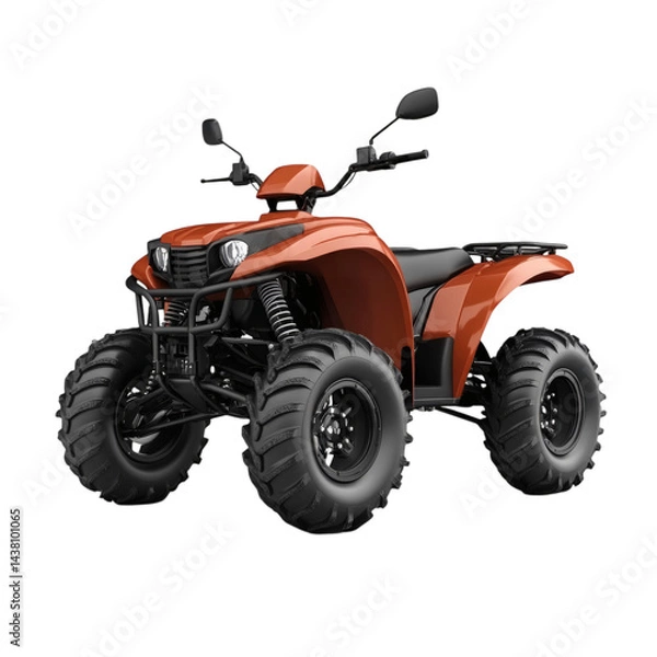 Fototapeta realistic rugged ATV quad bike isolated on clean white background, outdoor extreme travel style, margin space maintained