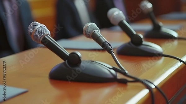 Fototapeta Round Table Discussion on Business Strategies with Microphones