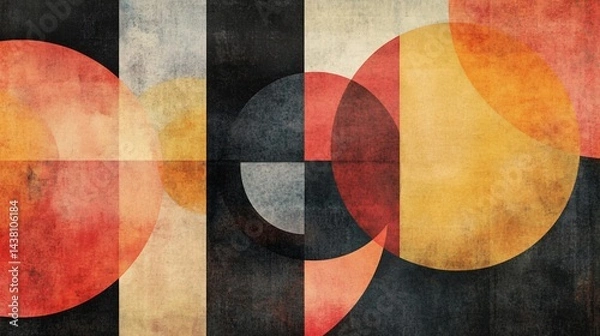 Fototapeta Abstract Geometric Composition with Textured Circles and Rectangular Segments