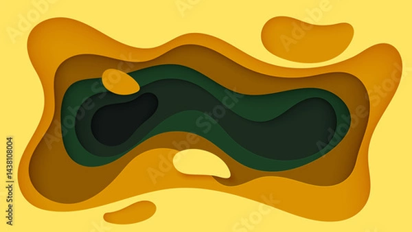Fototapeta Abstract 3D paper cut layered background in earthy yellow and green tones