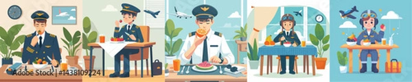 Fototapeta pilot character vector eating fruit
