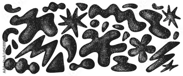 Fototapeta Set of abstract organic shapes and voluminous textures. 3d illustration effect of geometric shapes. Design layouts hand-drawn vector elements. Vector illustration