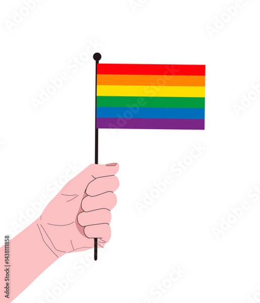 Fototapeta Hand holding LGBT rainbow flag - design element for pride month