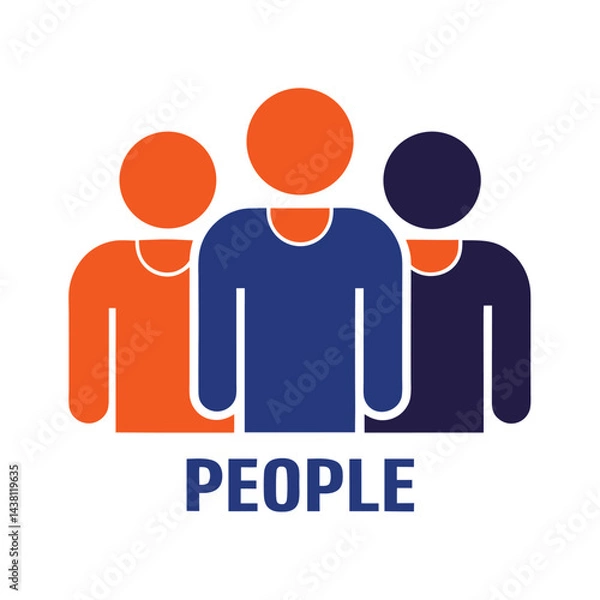 Fototapeta Abstract Three People Icon. Diverse Team, Rounded Head and Body, Unity Symbol