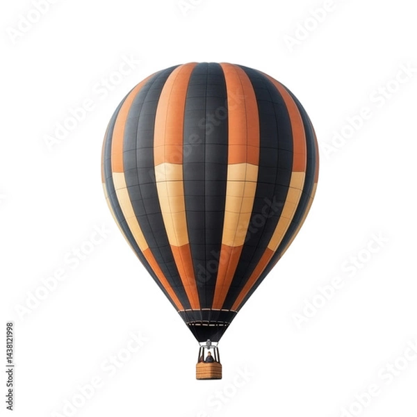 Fototapeta realistic hot air balloon with colorful canopy isolated on clean white background, centered in frame with no edge touching, adventure travel experience focus