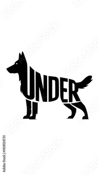 Fototapeta Underdog Typography Logo – German Shepherd Silhouette Word Art on White Background Generative AI