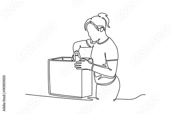 Obraz Community focus concept. Single line draw design. Vector graphic illustration