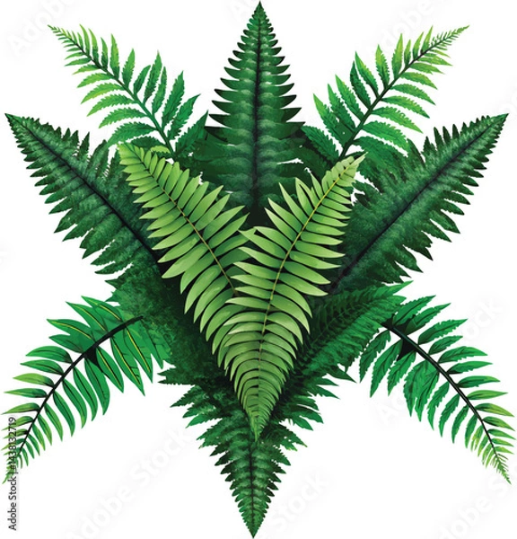 Obraz Green fern frond isolated, a closeup of tropical foliage showing a natural, leafy pattern of summer growth