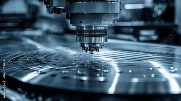 Obraz Close-up of CNC machine precisely cutting a metallic plate.