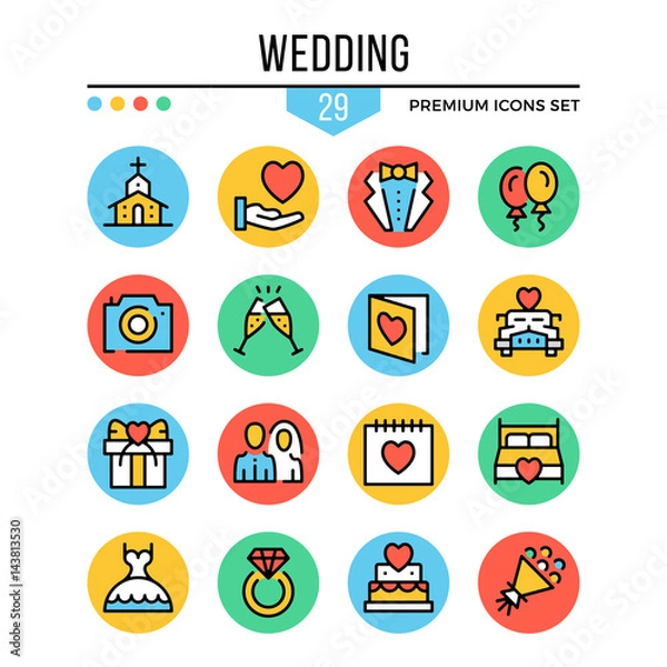 Fototapeta Wedding icons. Modern thin line icons set. Premium quality. Outline symbols, graphic elements, concepts, flat line icons. Creative vector illustration