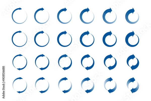 Obraz arrows circle set of 1 and 2 arrow elements clock wise direction. blue spin vector circular arrow rotating sign icons with flat and white gradient color