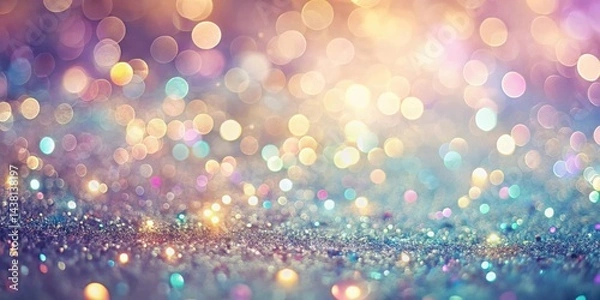 Fototapeta A mesmerizing abstract background with a shimmering silver surface adorned with soft, out-of-focus colorful lights, creating a dreamy and celebratory atmosphere.