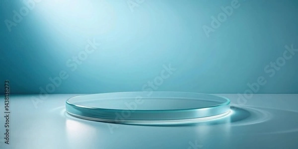 Fototapeta A Minimalistic Glass Pedestal for Product Display on a Smooth Blue Surface