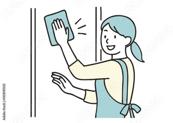 Fototapeta 窓ガラスを拭き掃除する女性のイラスト