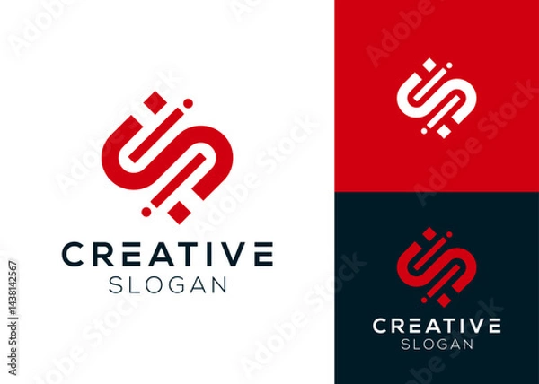 Fototapeta Letter S with technology elements logo design for data or network