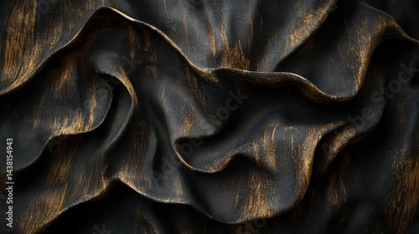Fototapeta Elegant Black and Gold Fabric Texture Draped Luxurious Soft Smooth Rich Dark Golden Abstract Background Design Pattern Textile Material art silk wave 