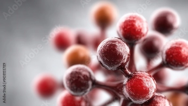 Fototapeta A bunch of red berries covered in frost on a gray background
