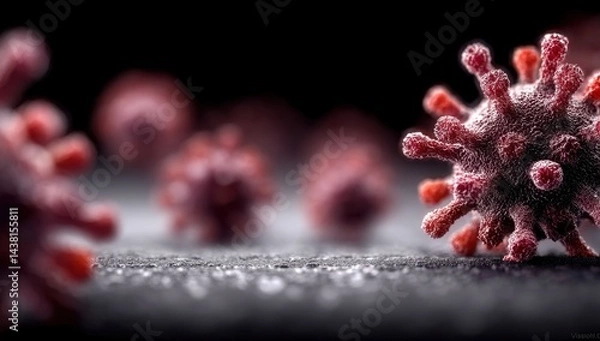 Fototapeta a close up of a red coronavirus on a black surface
