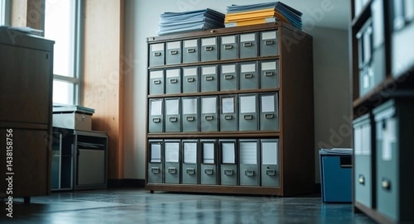 Obraz File cabinet with neatly organized folders on office floor background
