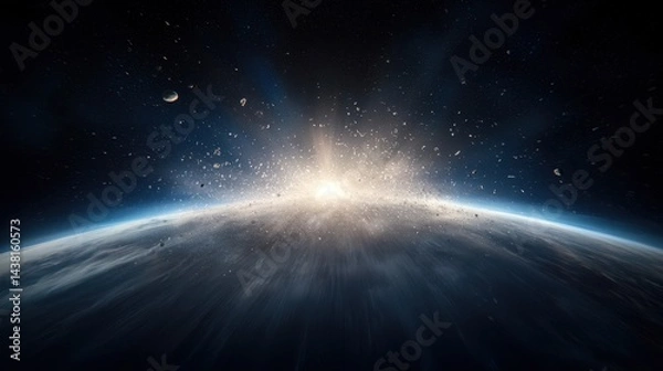 Obraz A view of the earth from space with stars and planets in the background