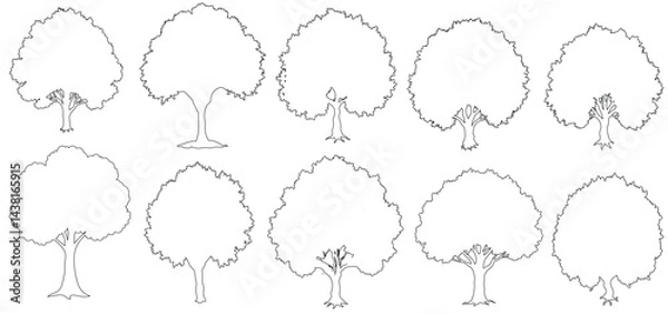 Fototapeta line art tree set vector white background