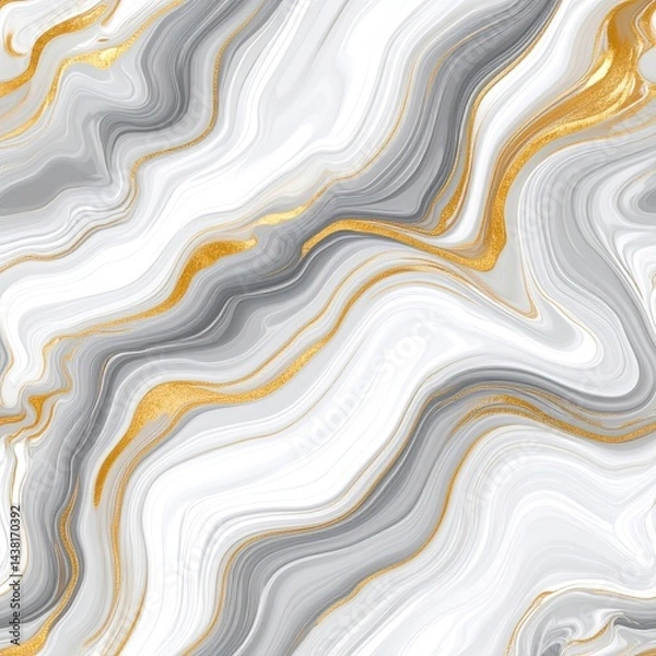 Fototapeta Molten marble texture white gold gray flowing patterns seamless high resolution