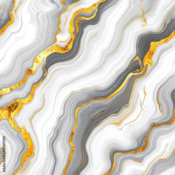 Fototapeta Molten marble texture white gold gray flowing patterns seamless high resolution
