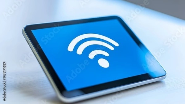 Obraz Closeup of tablet screen displaying repetitive wifi text potential network connectivity issue or software glitch